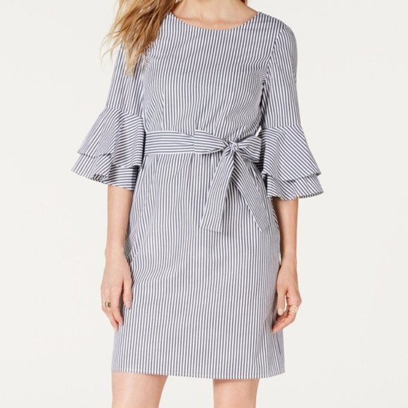 Pappagallo Gray Striped Tiered-Ruffle Sleeve Dress - Picture 10 of 10